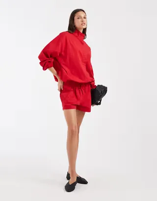 ASOS DESIGN funnel neck denim jacket set in red