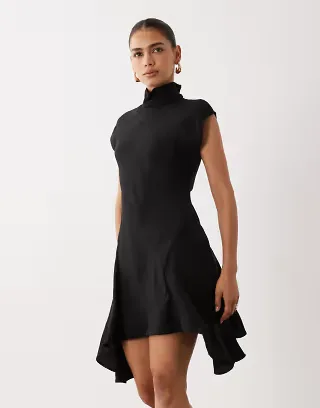 ASOS DESIGN high neck mini dress with hanky hem in black