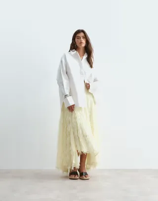 ARRANGE fringe texture asymmetric maxi skirt in soft yellow