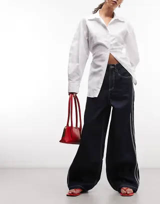adidas Originals wide leg jeans in dark indigo