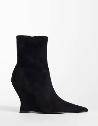 ASOS DESIGN Revel wedge sock ankle boots in black suedette
