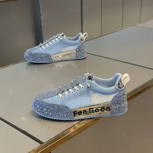 Luxury Shoes Men - Slip-On Rhinestone Chunky Dad Sneakers - Breathable Mesh Platform Casual Shoes Height Increasing