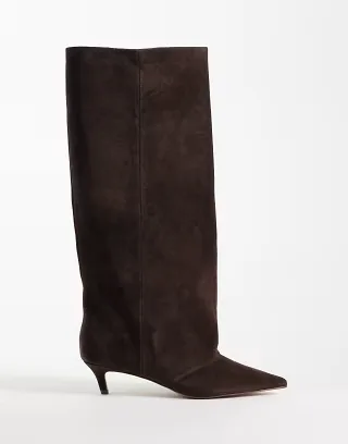 Steve Madden Luca kitten heeled knee boots in brown suede