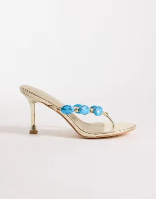Public Desire toe thong heeled sandals with stone embellishment in gold