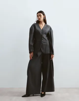 ARRANGE twill wide leg pants in gray - part of a set
