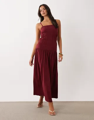 ASOS DESIGN ruched waist maxi dress in rust