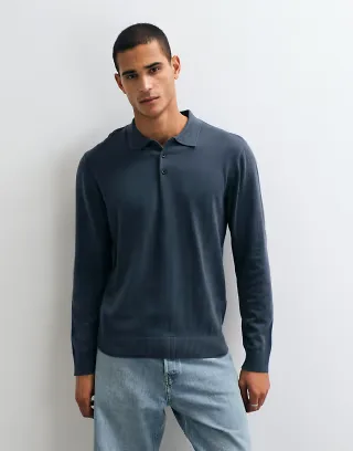 Jack & Jones essential knit button polo in slate gray