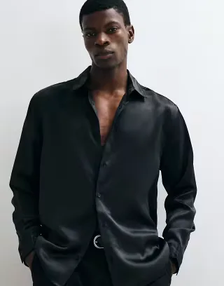 ASOS DESIGN relaxed satin shirt in black