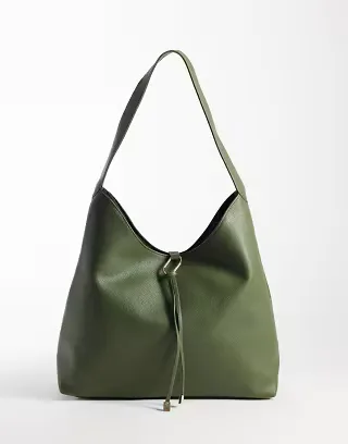 Glamorous faux leather tote in olive green