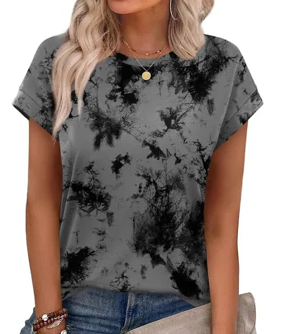 Aokosor Womens Summer Tops Floral Printed Short Capsleeve Shirts Crew Neck Cute Fashion Dressy Tunic Blouses for UK