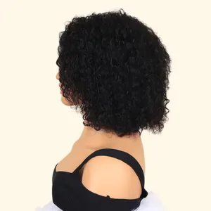 Remy Human Hair Wigs: Short Curly Bob Wig, 10 Inch Side Part Natural Black Wig for Women, 150% Density