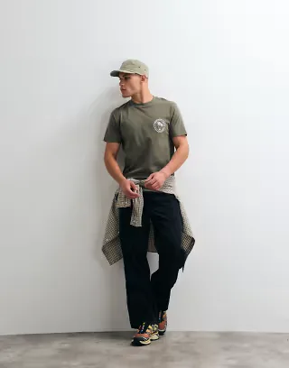 ASOS DESIGN t-shirt with palm tree chest graphic in olive