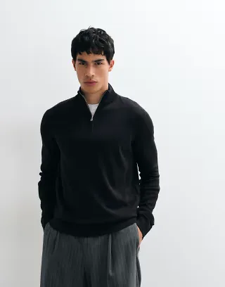 Brave Soul 1/4 zip knit sweater in black