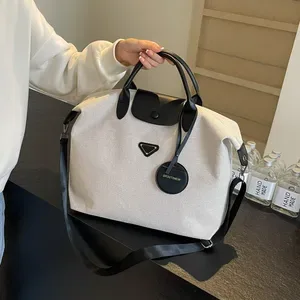 Canvas Duffle for Women - Large Capacity Travel Handbag with Leather Trim, Luxury Weekender Overnight Bag