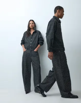Sister Jane Unisex embellished barrel jean set in black
