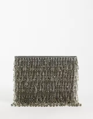 ASOS DESIGN embellished droplet zip top clutch in gray