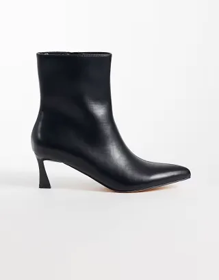 London Rebel Claudia kitten heel mid-ankle height boots in black