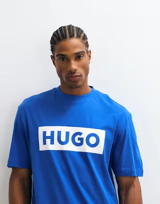 HUGO Blue Nico regular fit chest logo T-shirt in blue