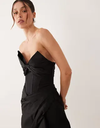 ASOS LUXE bandeau bow detail corset structured mini dress in black