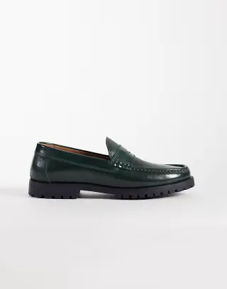 ASOS DESIGN penny loafers in textured bottle green leather
