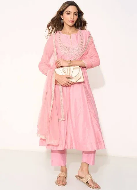 Rangmanch by Pantaloons Women Embroidered A-Line Kurta Suit Set For Women