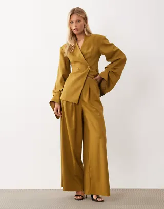 ASOS LUXE tailored wide leg pants in mustard - part of a set