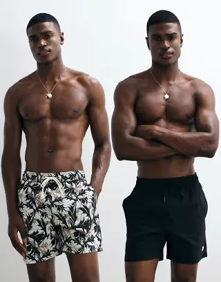 Threadbare 2 pack swim shorts in black and floral print