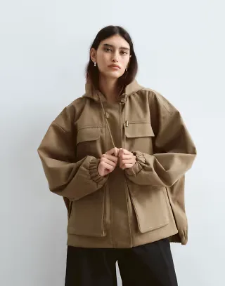 ARRANGE premium oversized cargo jacket in khaki