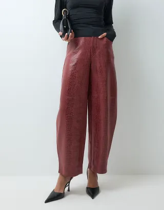ASOS DESIGN leather look croc effect barrel pants in red