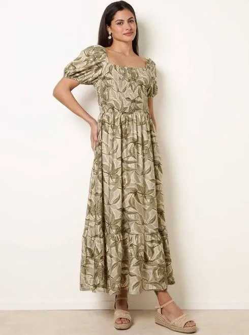 Blue Vanilla Women's Large Floral Printed Square Neck Puff Sleeve Dress