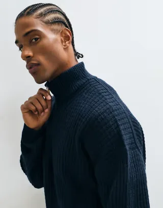 ASOS DESIGN extreme oversized knit half-zip sweater in navy