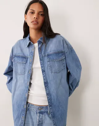 ASOS DESIGN oversized traditional denim shirt in mid blue