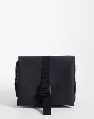 ASOS DESIGN rubberized foldover toiletries bag in black