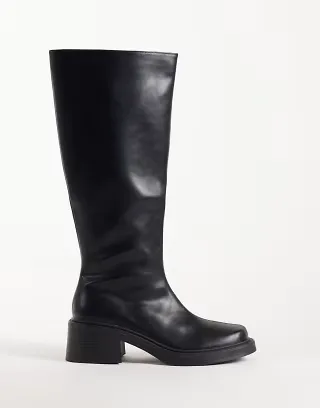 RAID Wide Fit Coretta square toe knee boots in black