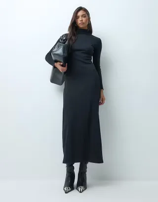 ASOS DESIGN cotton rib high neck maxi dress in black