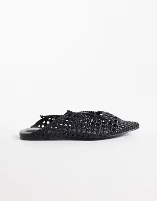 Public Desire Wide Fit Tabitha woven pointy flat mules in black