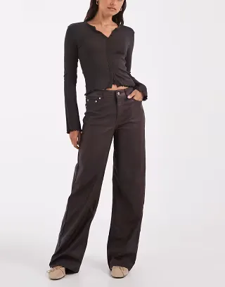JJXX wide fit high waisted trouser in brown