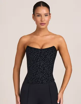 Oh Polly tie back corset top set in black leopard