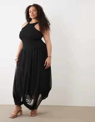 ASOS DESIGN Curve hybrid racer maxi dress in black