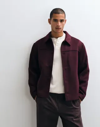 ASOS DESIGN wool look jacket in burgundy