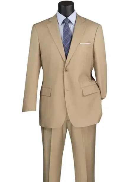 Men's Monte Carlo Collection - Dress Suit 2 Piece 2 Button Beige 40 Long - 34 Waist / Beige