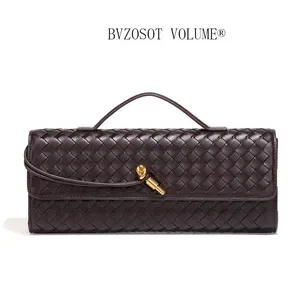 Luxury Hand-Knitted Evening Baguette Bag, Accordion Style Handheld, Single Shoulder and Crossbody Bag
