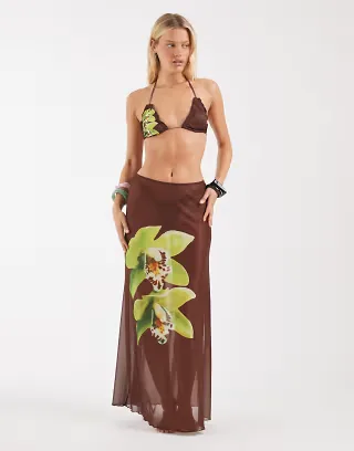 Motel Dartina skirt in Dendrobium brown green
