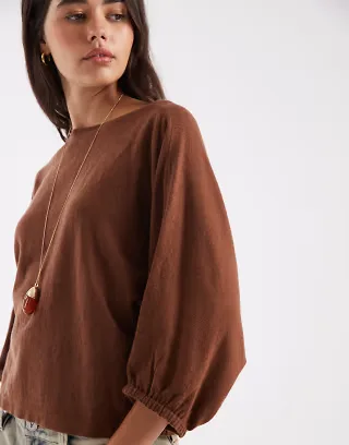 ASOS DESIGN oversized knit sweater with blouson sleeves in chocolate brown