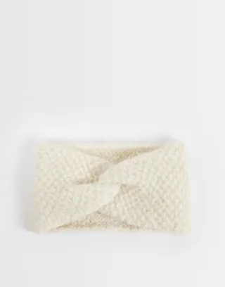 ASOS DESIGN textured knit headband in winter white