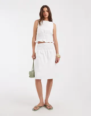 ASOS DESIGN shirred set in white