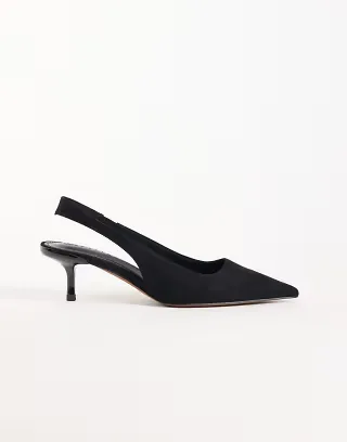 ASOS DESIGN Wide Fit Signature kitten heeled shoes in black suedette