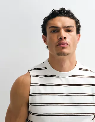 ASOS DESIGN heavyweight regular fit tank in off white and brown stripes