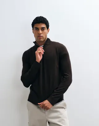 Brave Soul 1/4 zip knit sweater in brown