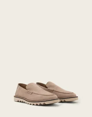 AllSaints Slix suede leather loafer shoes in brown